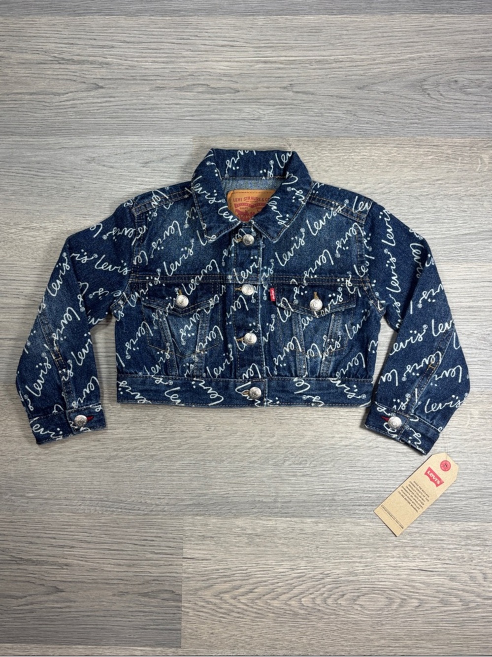 Levi's Dark Blue Denim Jacket with White Script Logo - size 2T‎ NWT